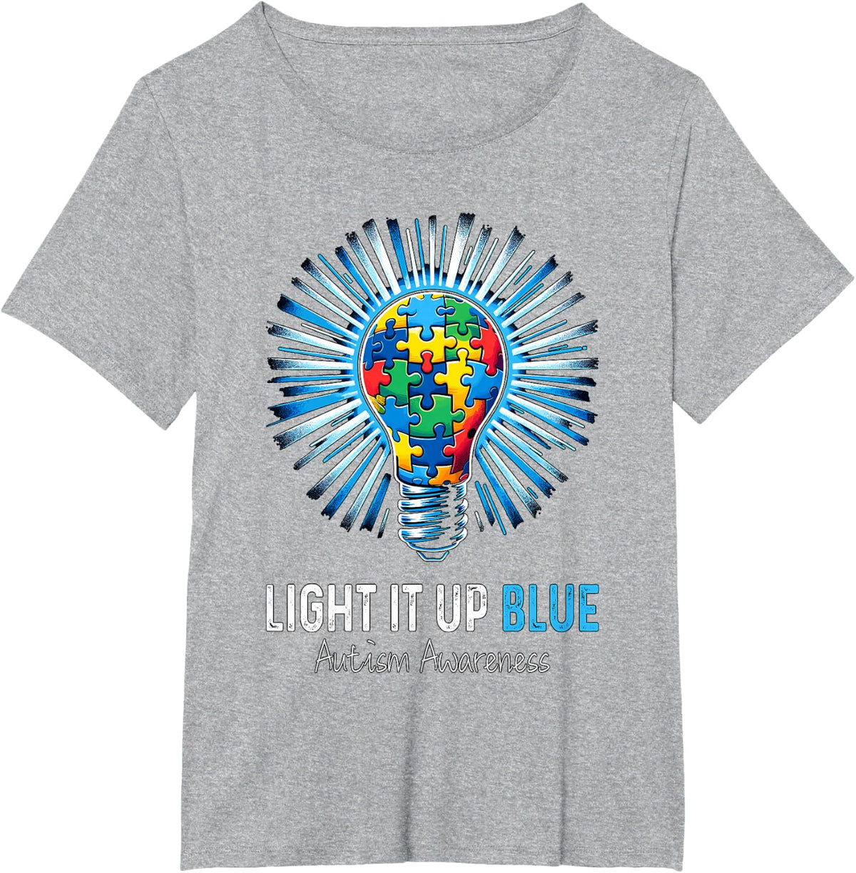 Autism Awareness Light Bulb Light It Up Blue T-Shirt Tee - Heather Grey