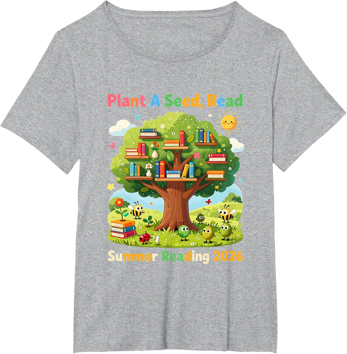Growing Minds Summer Reading 2026 Plant A Seed Read T-Shirt Tee for Kids Teachers Librarians - Heather Grey