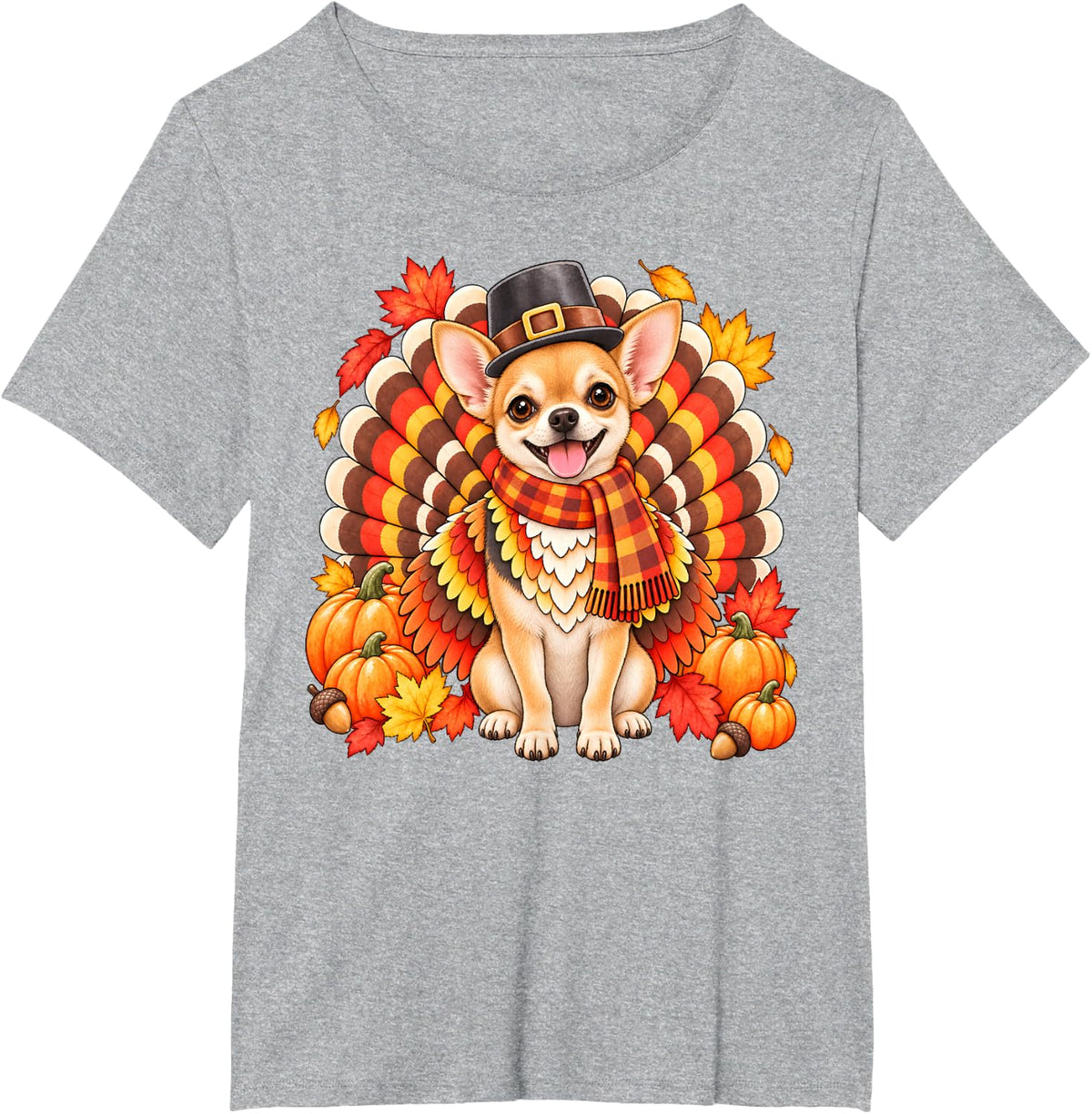 Funny Chihuahua Turkey Thanksgiving Dog Lover Fall Autumn T-Shirt - Heather Grey