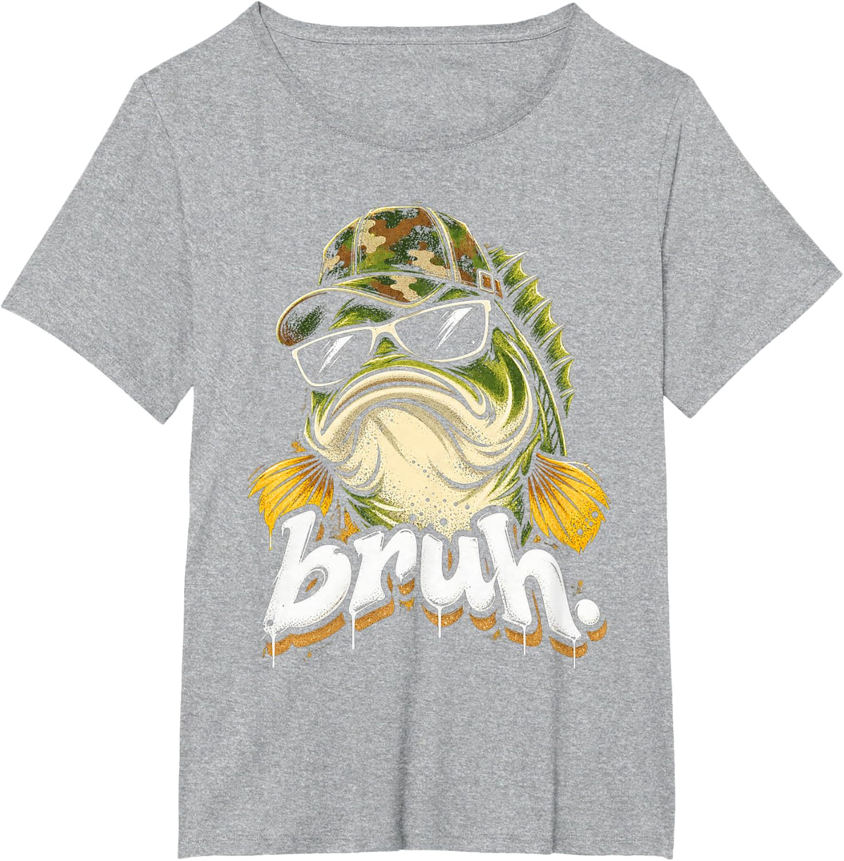 Bruh Bass Fishing Camo Funny Fish Boys Kids Youth T-Shirt - Heather Grey