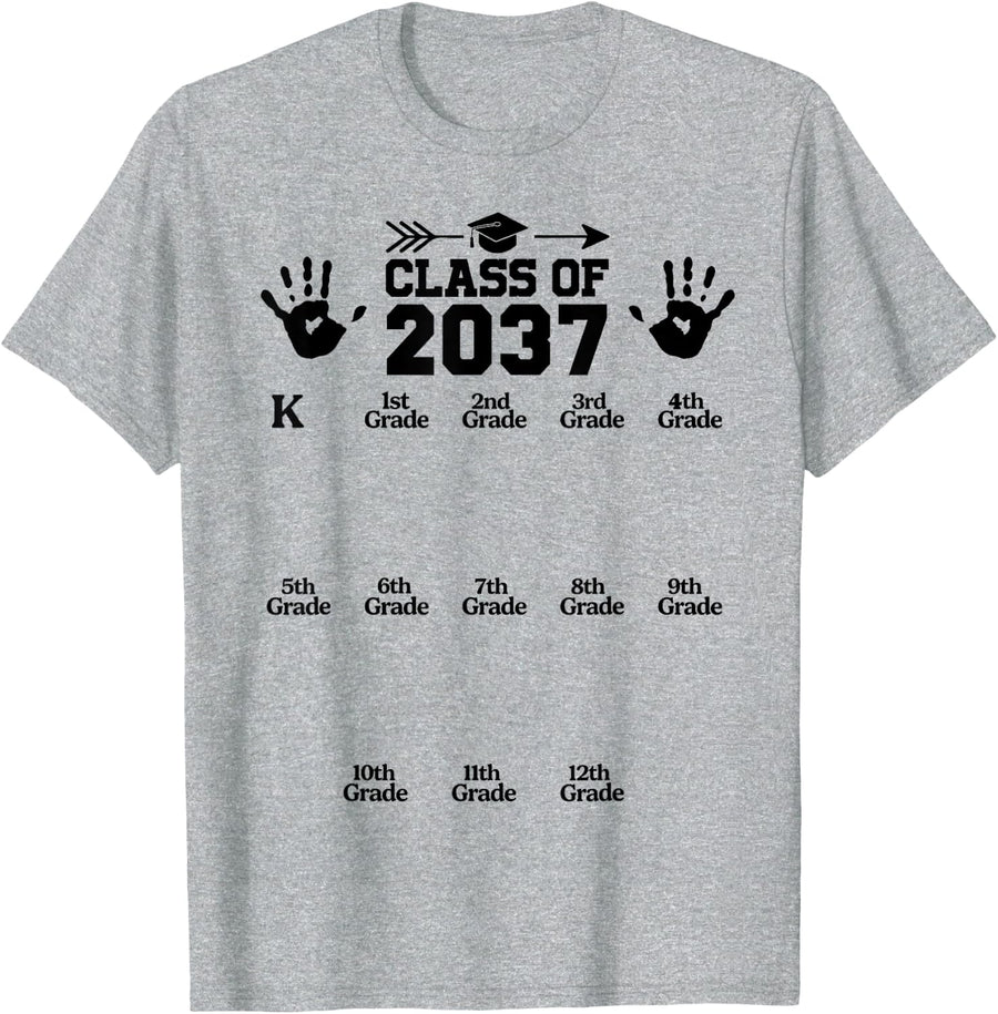 Class of 2037 Grow with Me Handprint Pre-K 12th Grade T-Shirt - Heather Grey