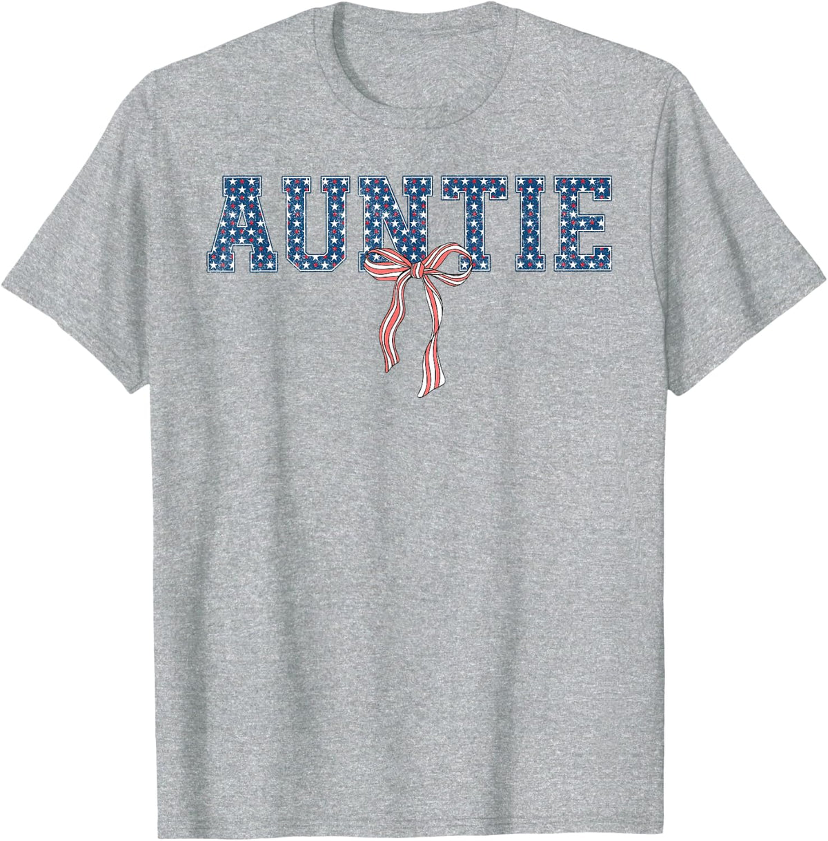 Retro Auntie Coquette Bow Stars Aunt Patriotic 4th of July T-Shirt - Heather Grey