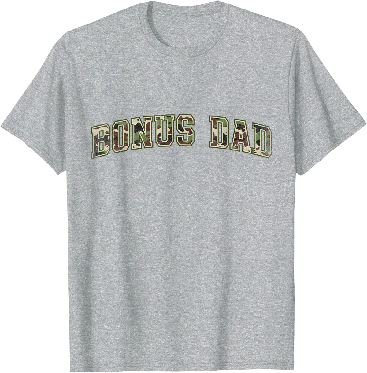 Camo Bonus Dad Camourflage Varsity Text Father's Day Stepdad T-Shirt - Heather Grey