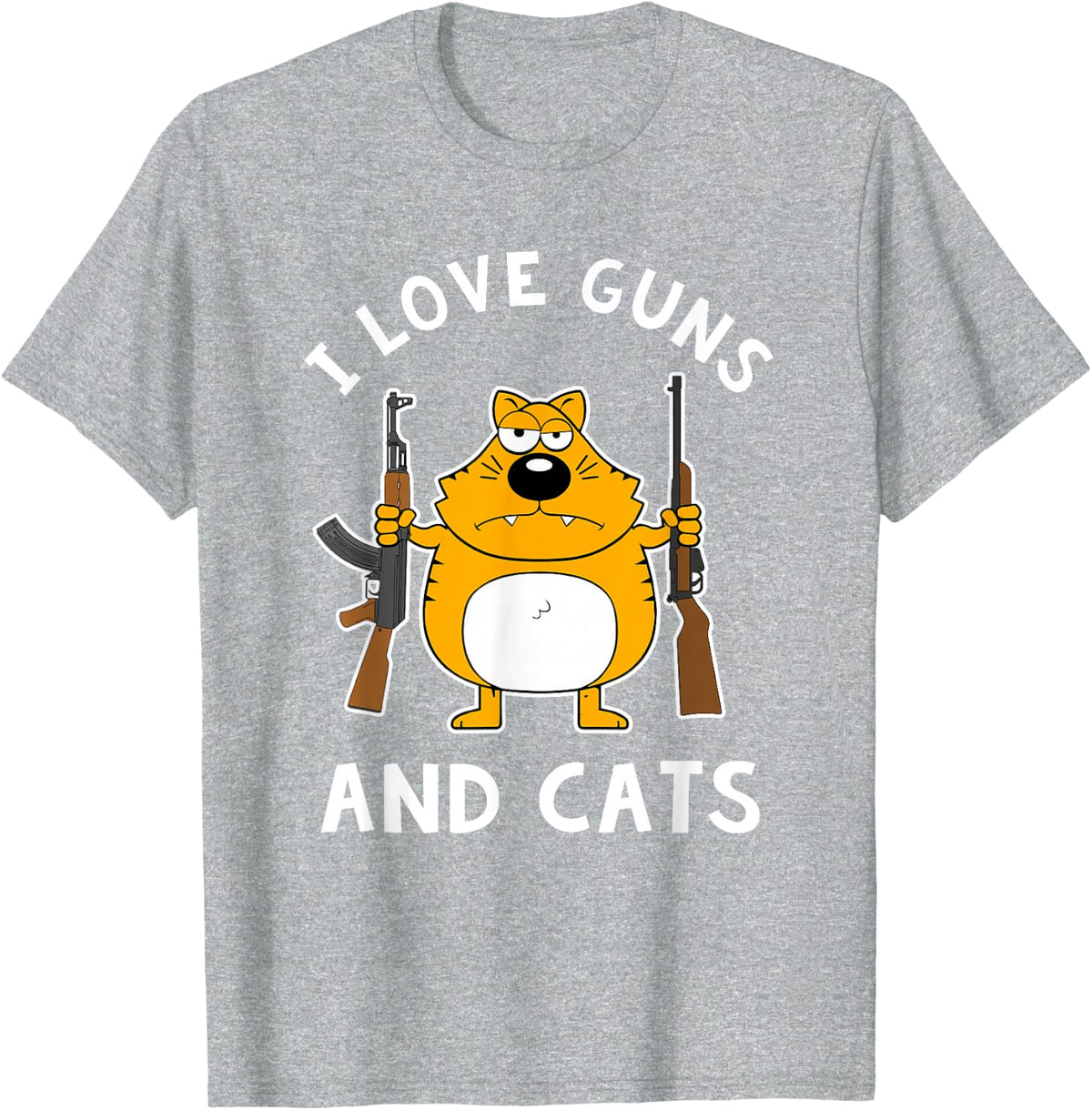 I Love Guns and Cats with AK-47 and a Shotgun 2nd Amendment T-Shirt - Heather Grey