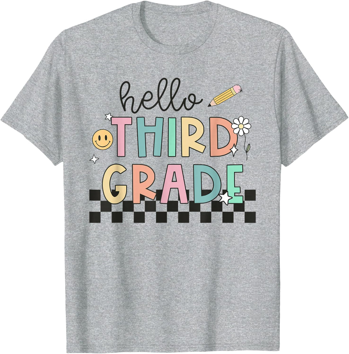 Hello 3rd Grade Back to School Pencil Teacher Kids Girls T-Shirt - Heather Grey