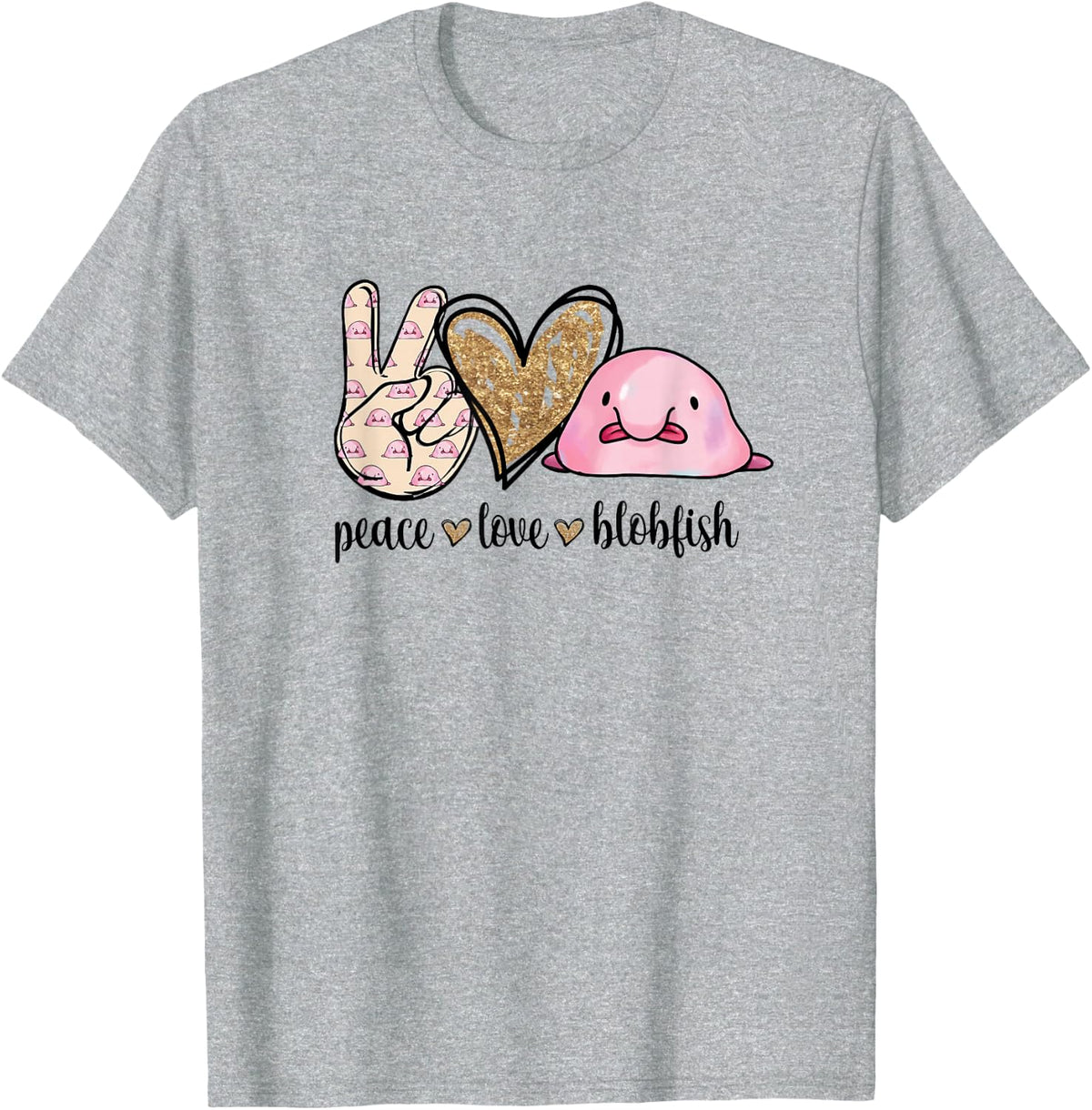 Womens Girls Kids Peace Love Meme Blobfish Lover T-Shirt - Heather Grey