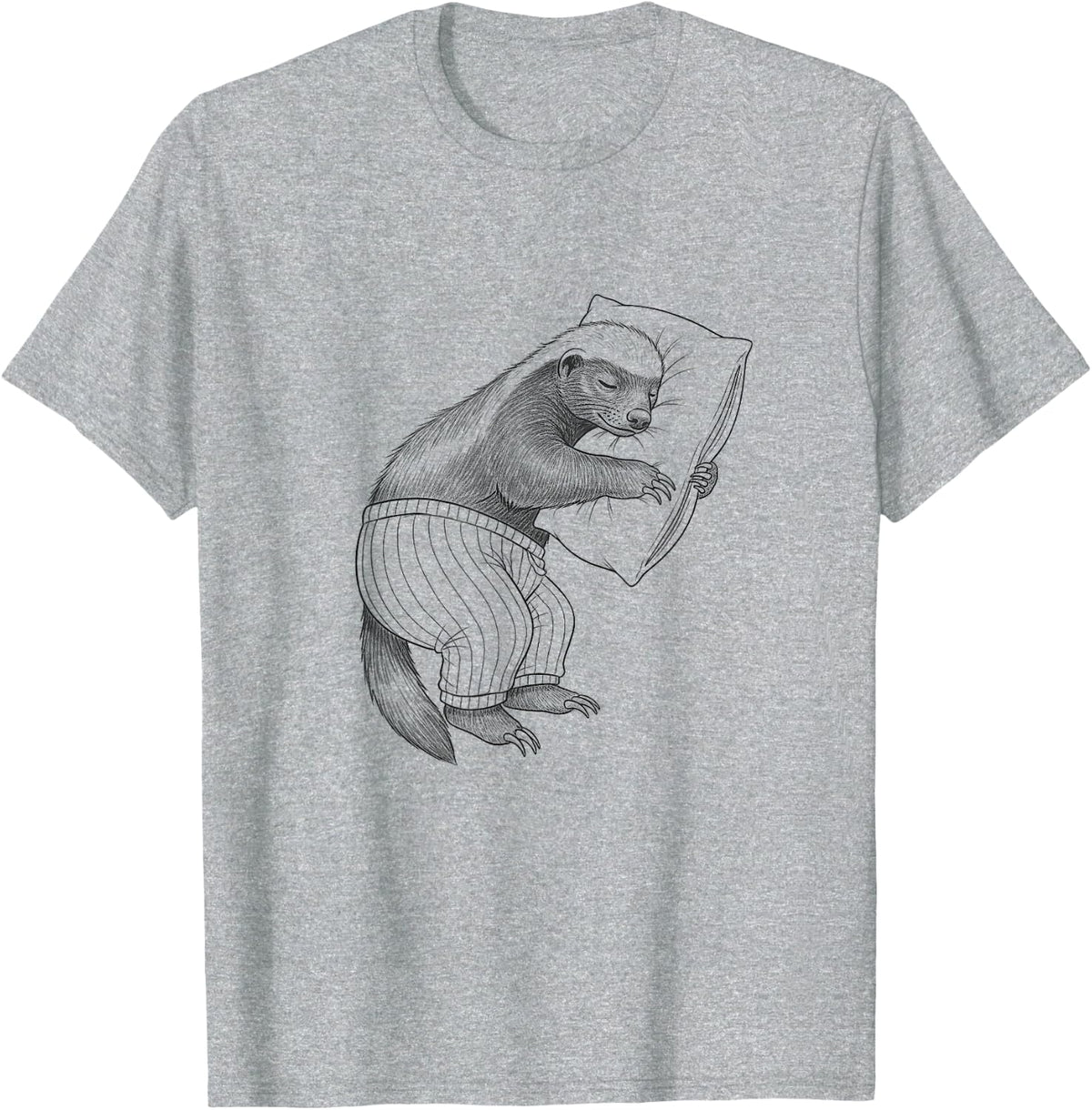 Sleepy Pajama Funny Honey Badger Drawing Art Design Tees T-Shirts - Heather Grey