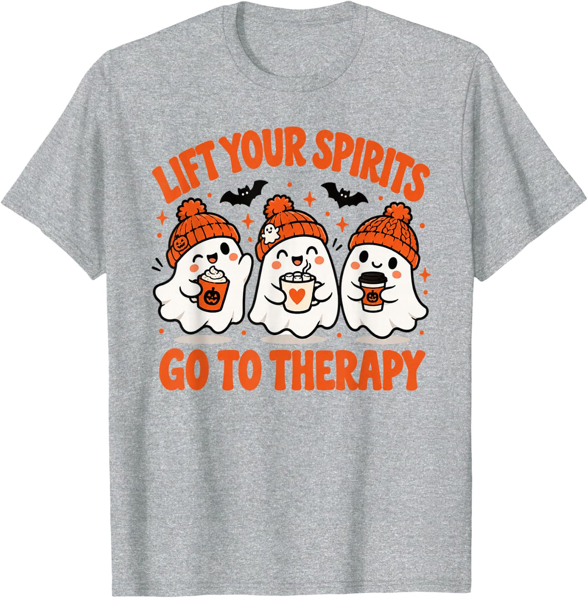 Therapist Ghost Halloween Lift Your Spirits Go to Therapy T-Shirt - Heather Grey