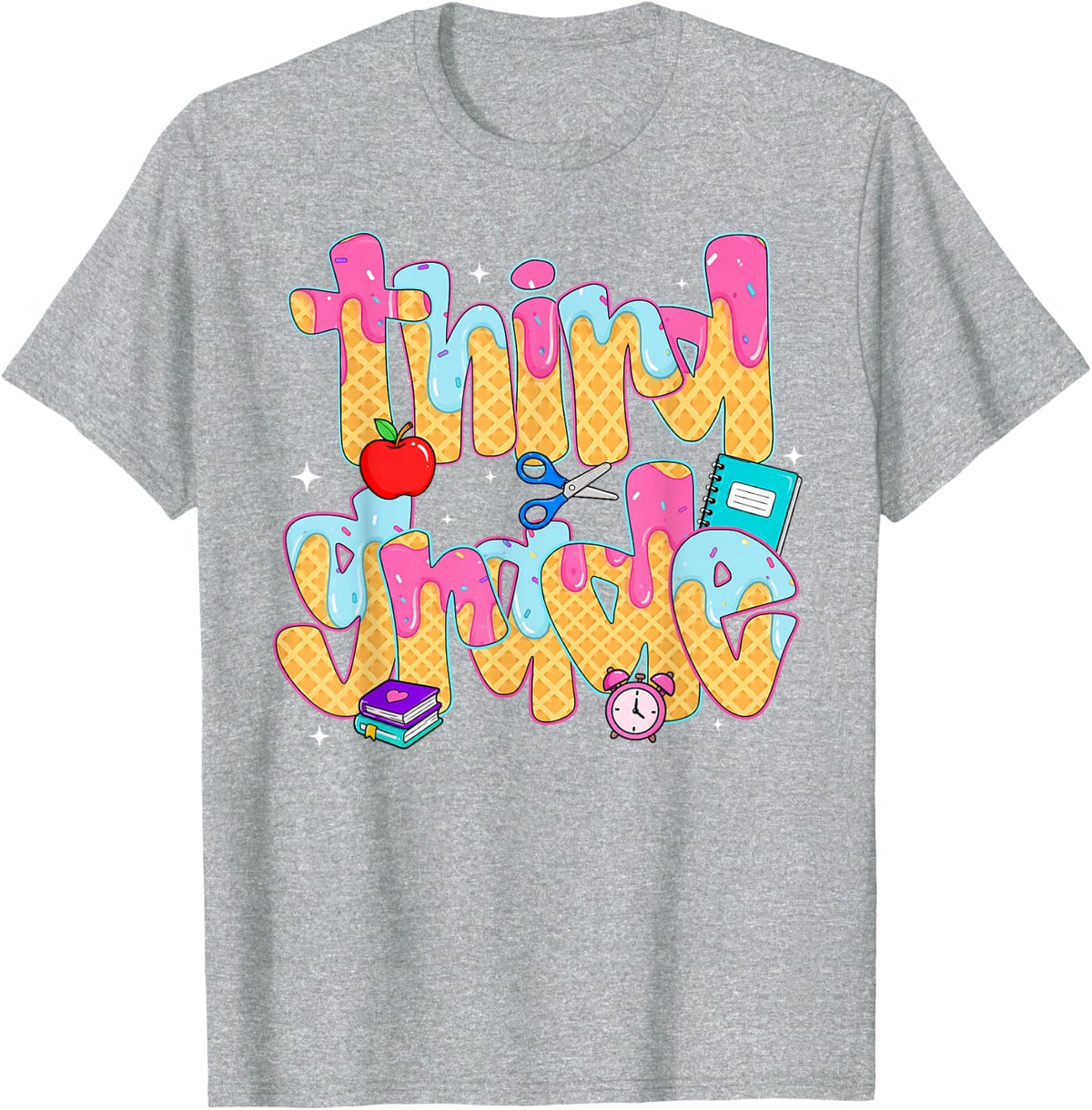 First Day of School Girls Boys Ice Cream Drip Third Grade T-Shirt - Heather Grey