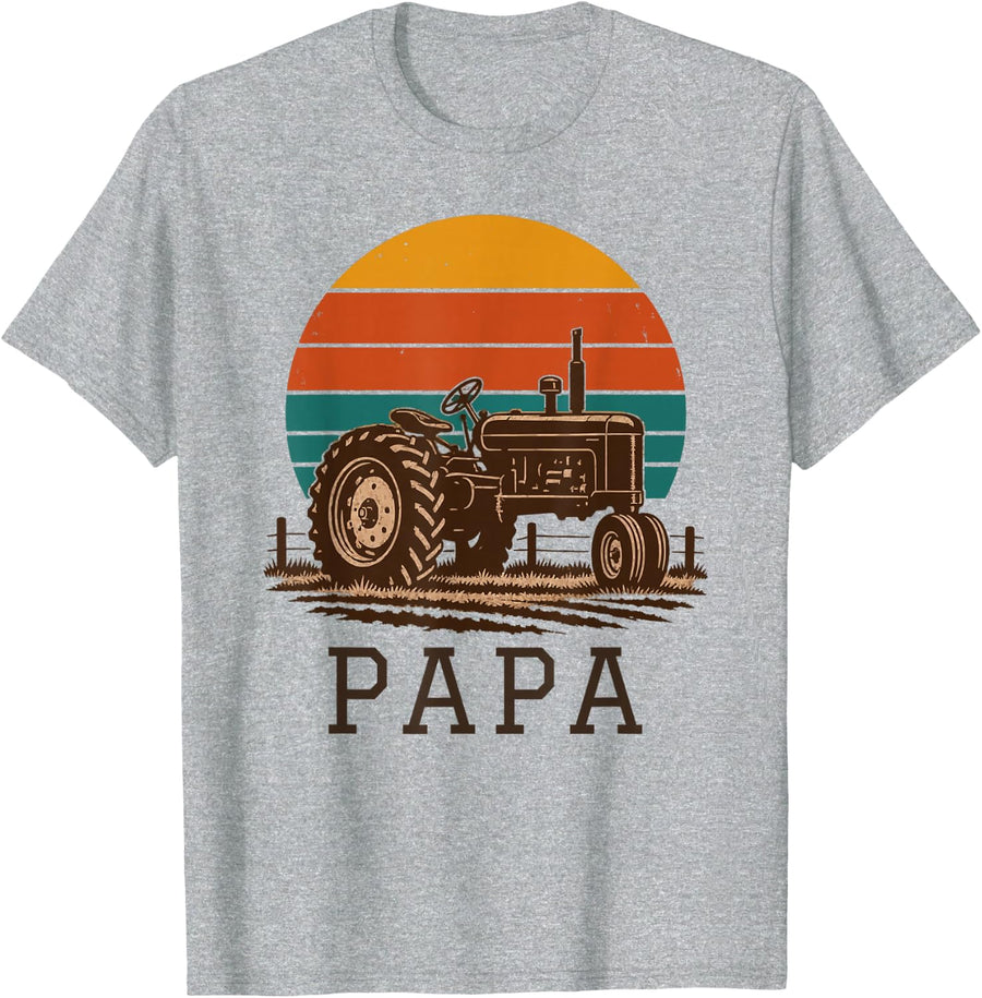 Papa Antique Tractor Vintage Farm Grandpa T-Shirt - Heather Grey