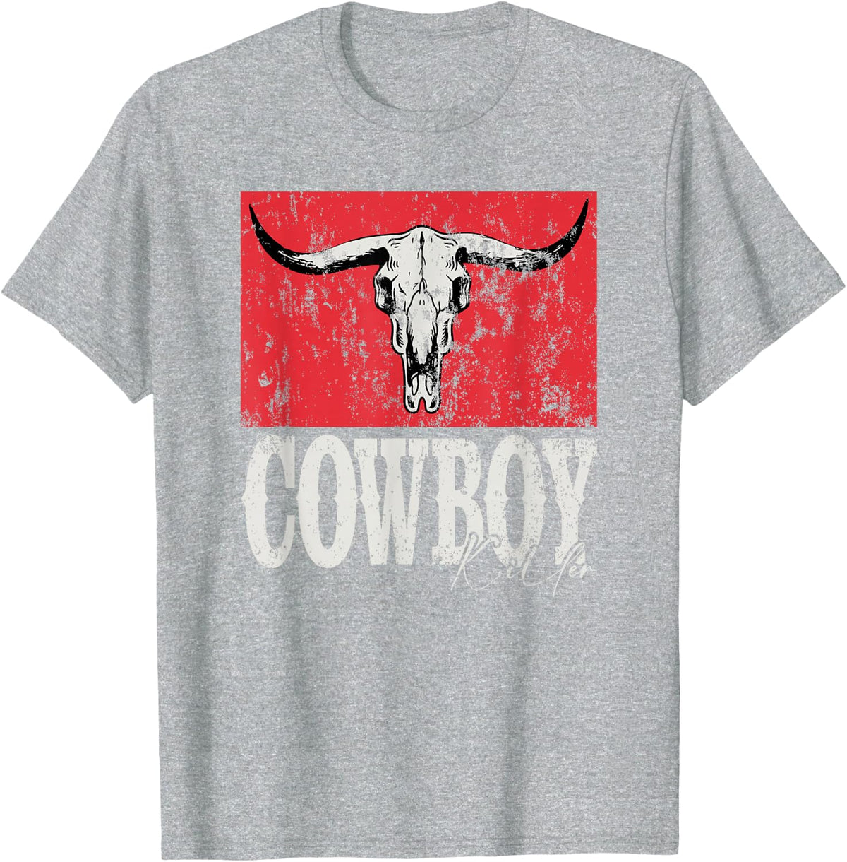 Red Vintage Cowboy-Killer Western Style T-Shirt - Heather Grey