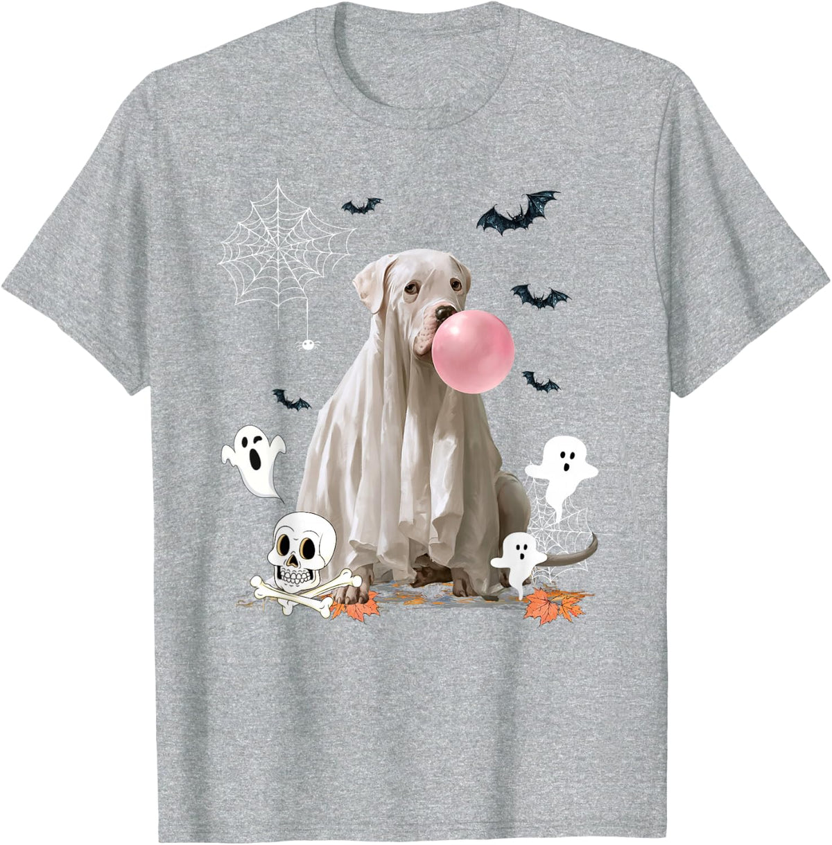Pitbull Dog Ghost Dressed Funny Halloween Dog Lover T-Shirt - Heather Grey