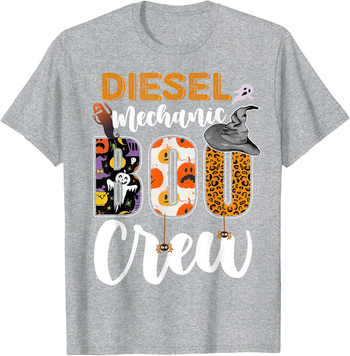 Diesel Mechanic Boo Crew Halloween Costume Matching T-Shirt - Heather Grey