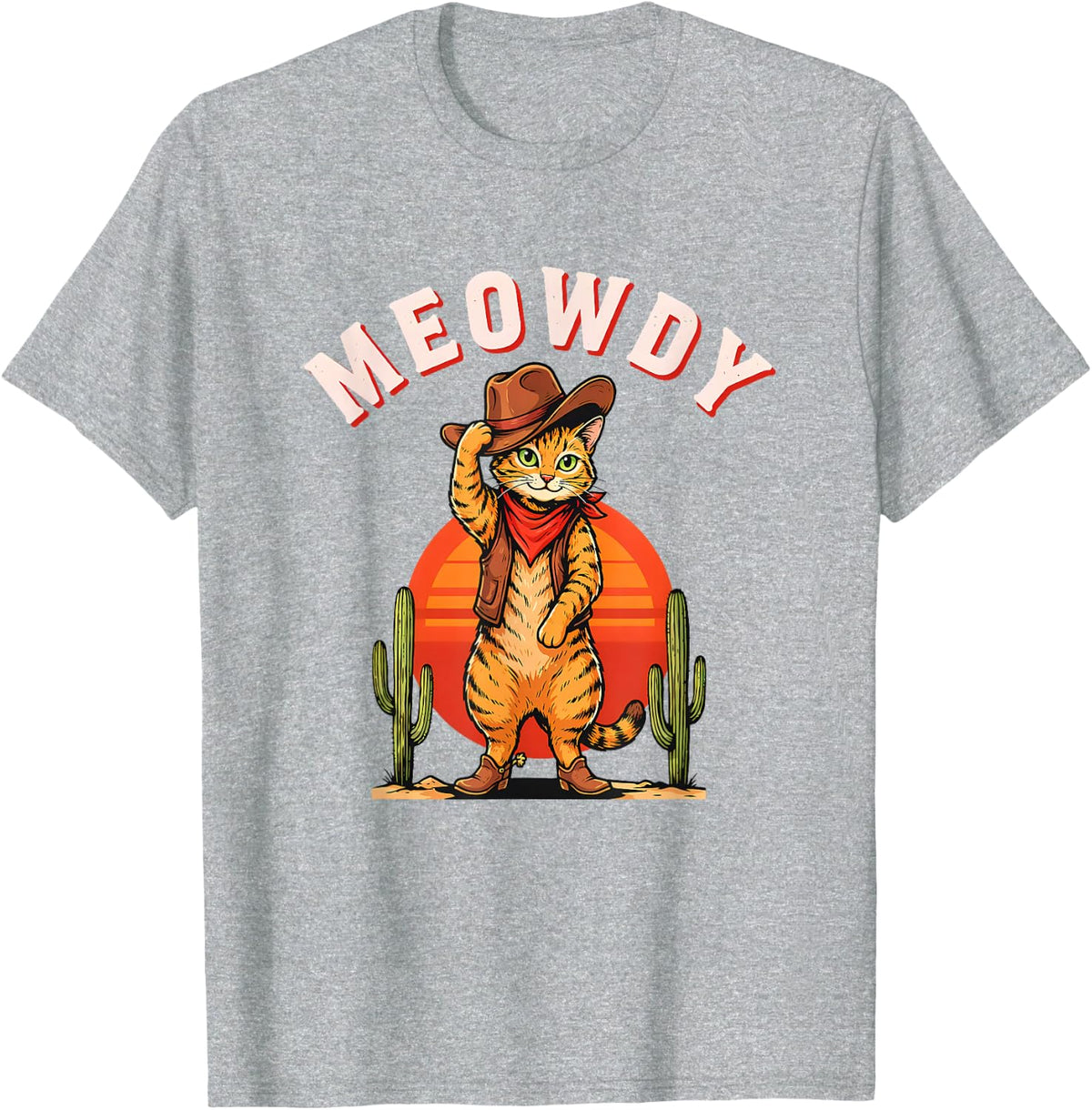 Meowdy Funny Cowboy Cat Lover Western Country Howdy Rodeo T-Shirt - Heather Grey