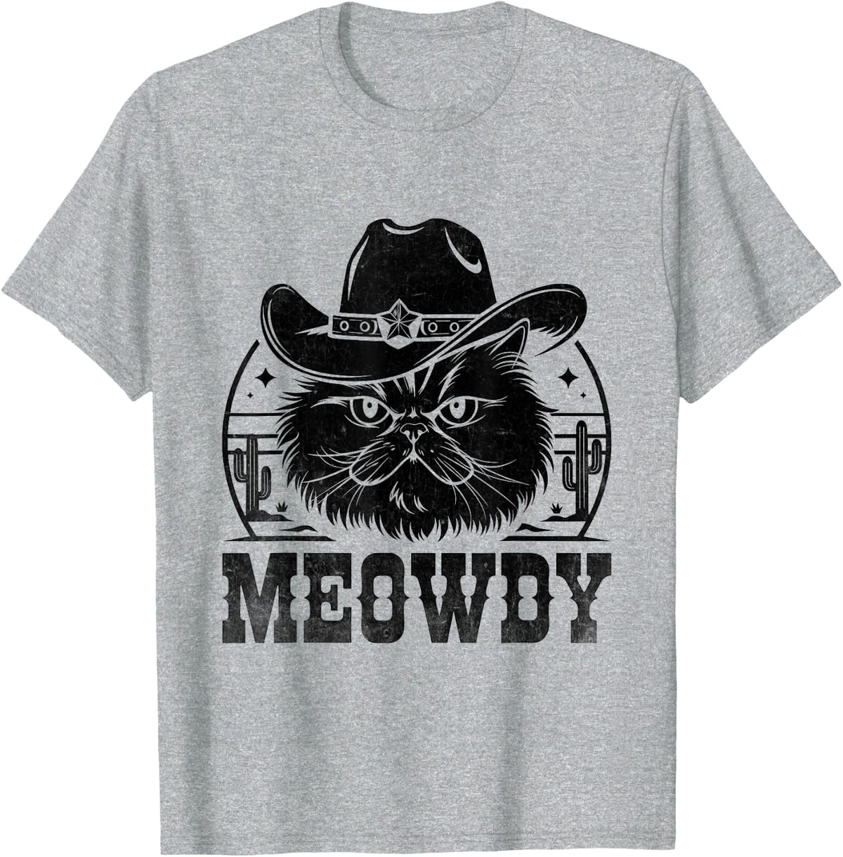 Meowdy Cowboy Persian Cat Persian Longhair T-Shirt - Heather Grey