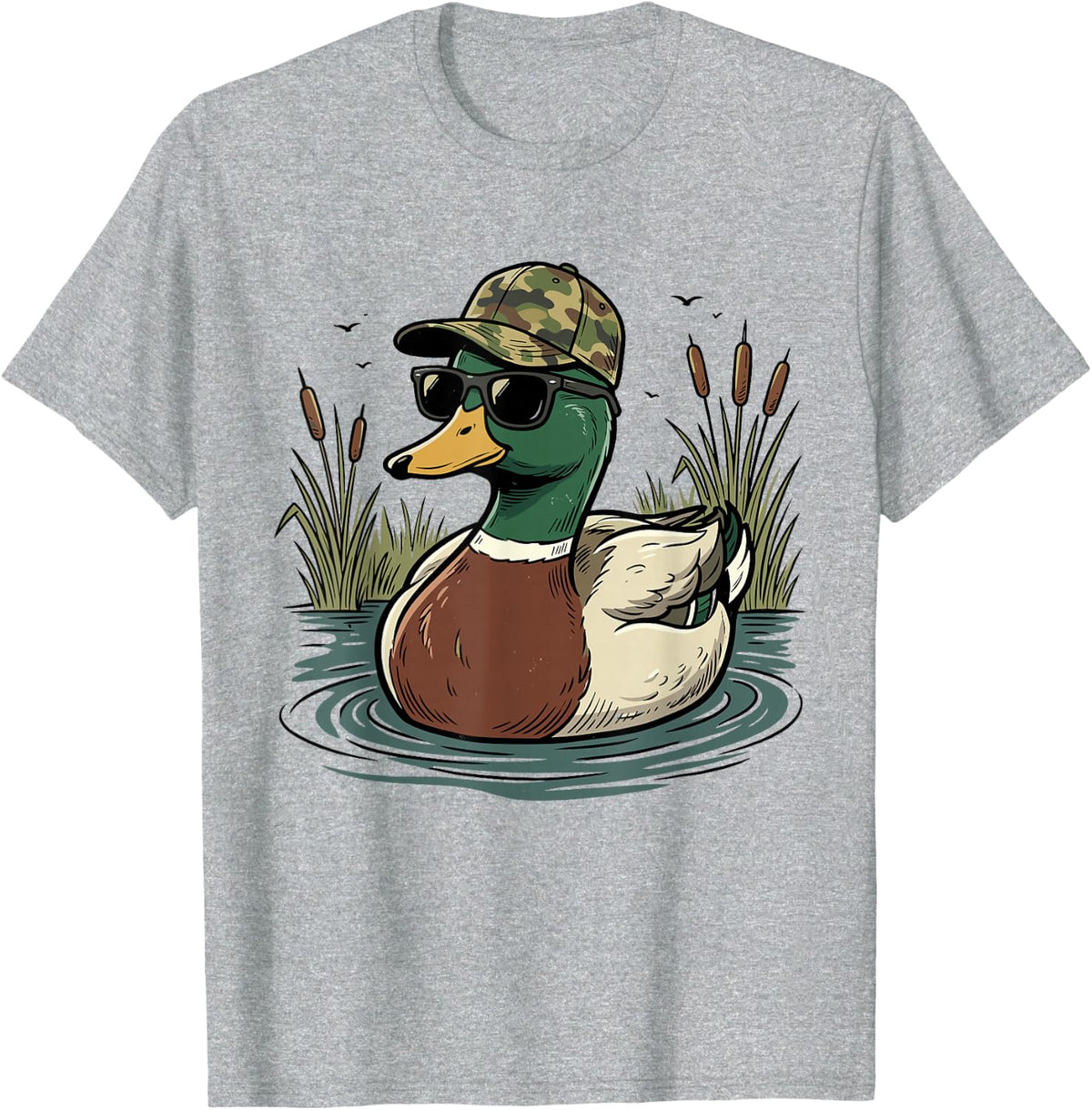 Funny Cool Mallard Duck Camo Hat Sunglasses Hunting Boys T-Shirt - Heather Grey