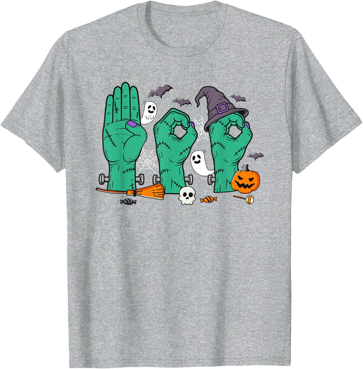 Halloween Boo ASL SPED Teacher Hand Sign Language Spooky T-Shirt - Heather Grey