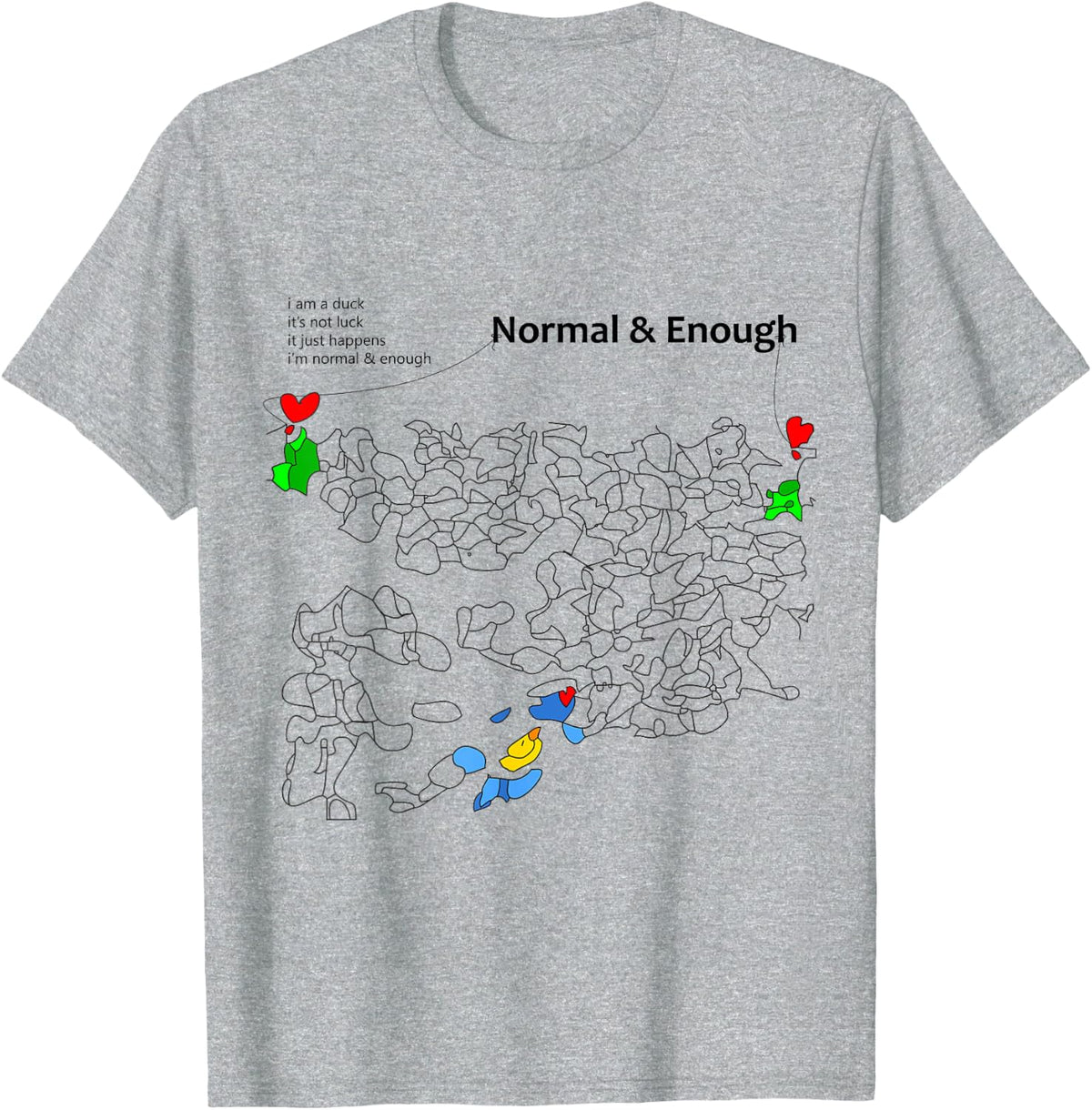 Funny Duck Line Art Graphic Tee Cool Simple Animal T-Shirt - Heather Grey