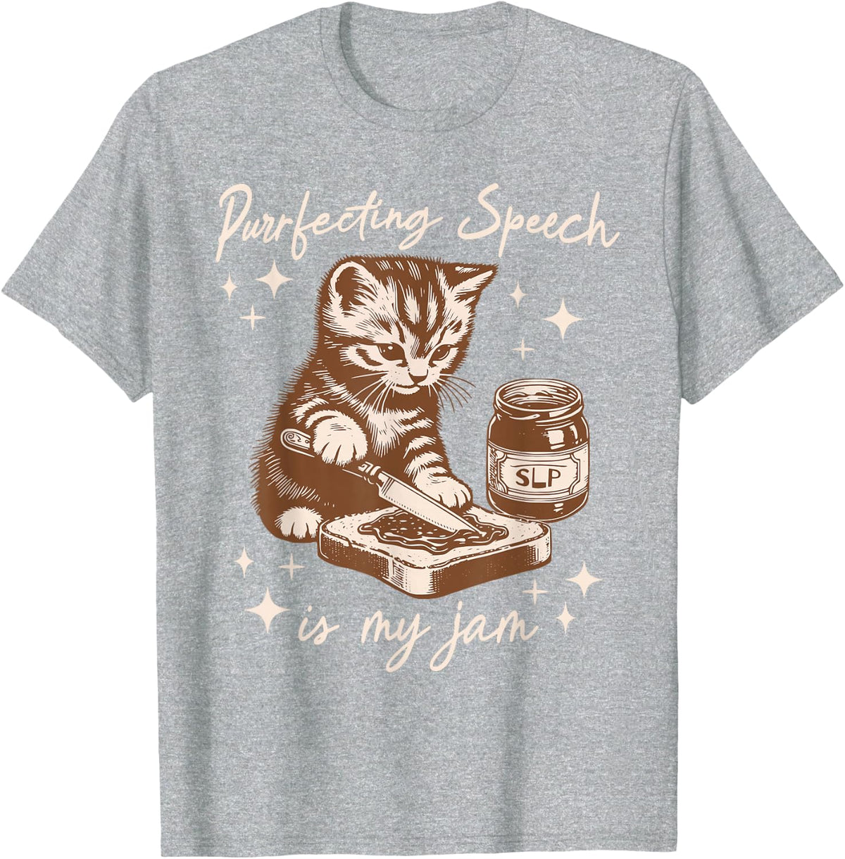 Purrfecting Speech is My Jam Cute Cat SLP Speech Therapist T-Shirt - Heather Grey