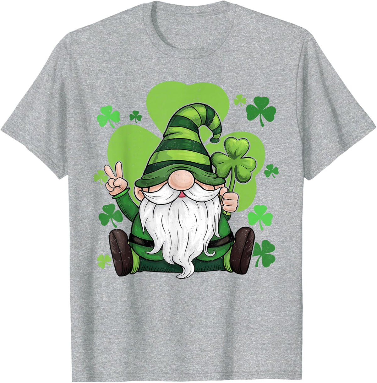 Irish Happy St. Patrick's Day Gnome Shamrock St Patrick T-Shirt - Heather Grey