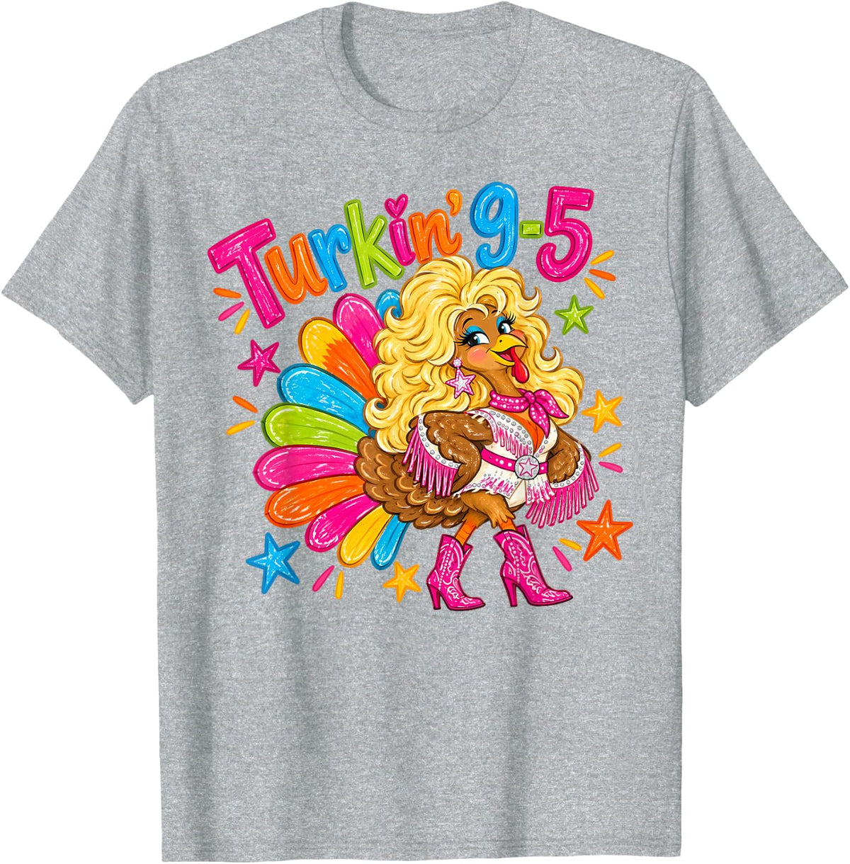 Cowgirl Turkey Thanksgiving Pink Western Country Women Girls T-Shirt - Heather Grey