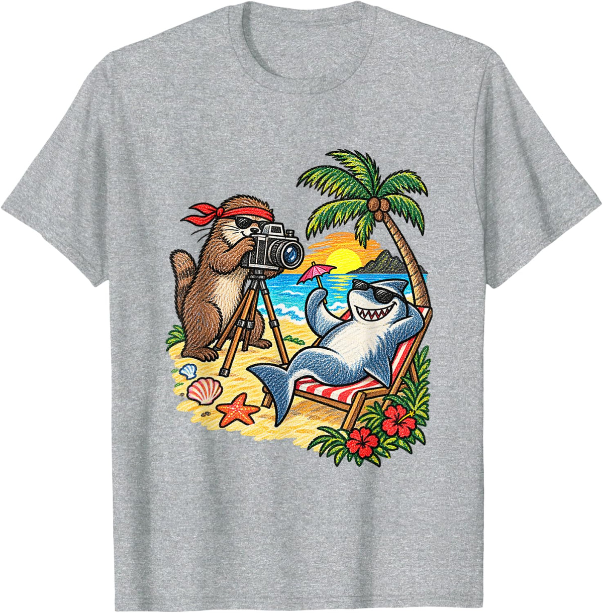 Otter Shark Photographer Funny Animal Meme T-Shirt - Heather Grey